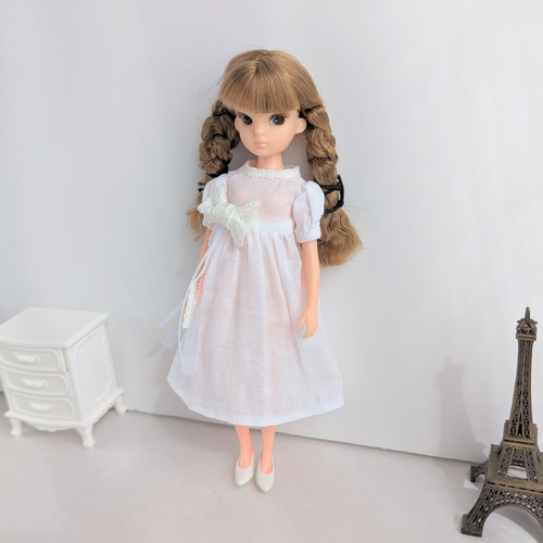 夏色ワンピース服（ピンク花柄茶レース）リカちゃんネオブライス