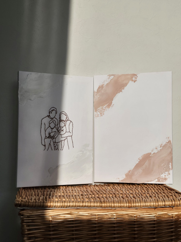 【オーダー】似顔絵 ラインアート 刺繍 線画 テクスチャーアート Wallart 家族写真 子供 6枚目の画像