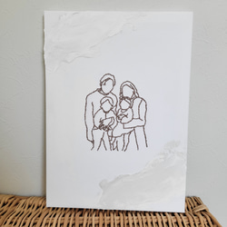 【オーダー】似顔絵 ラインアート 刺繍 線画 テクスチャーアート Wallart 家族写真 子供 5枚目の画像