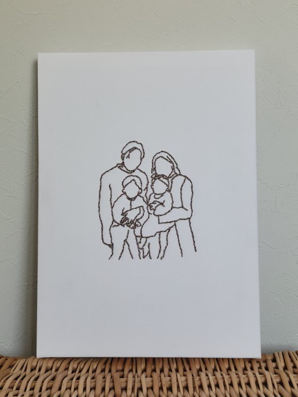 【オーダー】似顔絵 ラインアート 刺繍 線画 テクスチャーアート Wallart 家族写真 子供 4枚目の画像