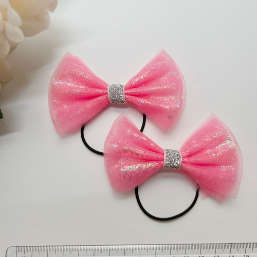 目立つかわいい 軽い！7センチ ダンス リボン 細ゴム 2個セット 幼児に