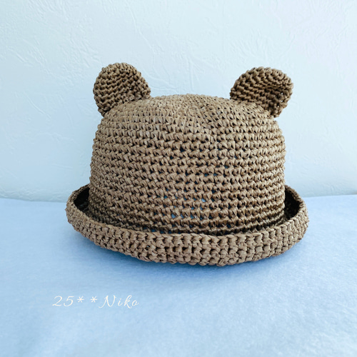 【handmade】くま耳麦わら帽子〜kids〜 くま耳🐻麦わら帽子〜kids〜 - NISHI-YAN'S GALLERY | minne