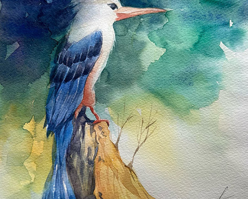 鳥の絵ポスターA4「ハイガシラショウビンⅡ」 絵画 アトリエライジュ