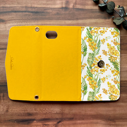 ミモザの三つ折り手帳型スマホケース（オレンジ） 全機種対応 ミモザ 手帳型 スマホケース iphone Android 3枚目の画像