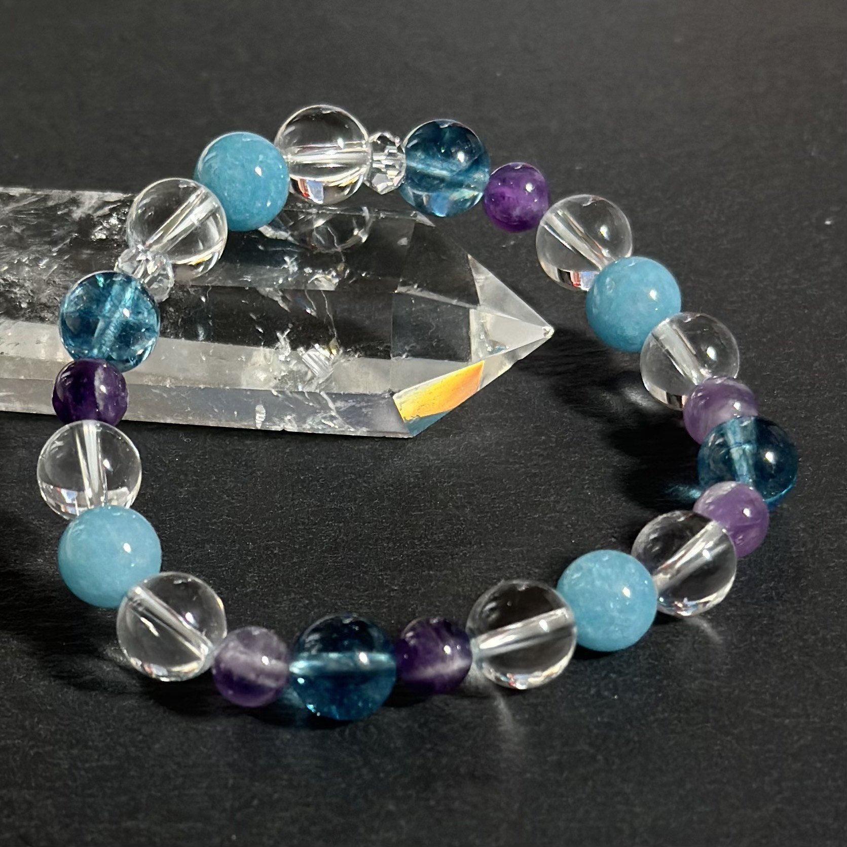 天然石アクアマリン・ブルートパーズ・アメジストブレスレット♡水晶♡浄化