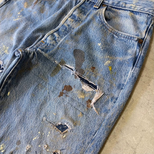 Levi's × SAPEur リメイク デニム 501 ペイント W31 90s USA製 Levi's 501 リーバイス501 リメイクデニム アニメ