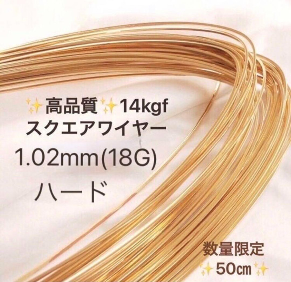 新価格　14kgf  1.02mm  スクエアワイヤー　１８G　ハード　 50センチ　 1枚目の画像