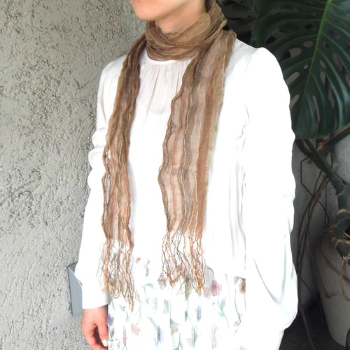 再Sale 草木染手織り赤城の節糸のストール 紫外線カット シルク 草木染