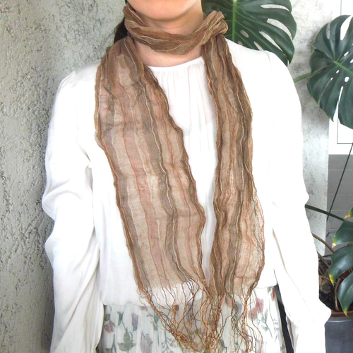 マルチボーダーシリーズ セール 草木染手織り赤城の節糸ストール