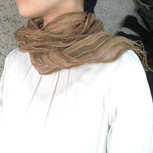 マルチボーダーシリーズ セール 草木染手織り赤城の節糸ストール