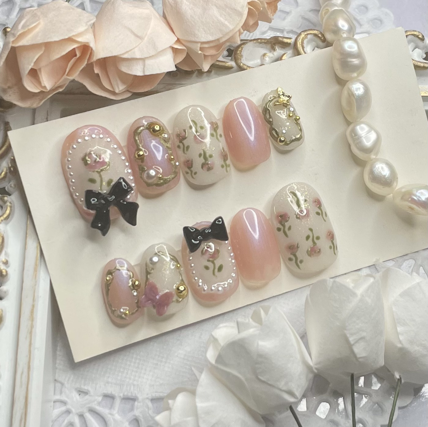 サイズオーダー♡パステルパールローズネイルチップ ピンク size order  