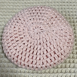 ☘️①ベレー帽子☘️花・葉　さらさらコットン手編み 10枚目の画像