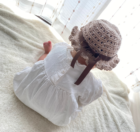 麦わら帽子風フリルハット 【ベビー帽子・キッズ帽子】 帽子 麦わら帽子風フリルハット 【ベビー帽子・キッズ帽子】 帽子