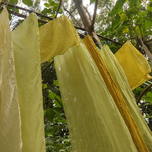 未使用品　トールサイズ　草木染め　４点フルセット　色無地　作家物　正絹 アトリエシムラ × 中川政七商店 草木染めの衣裳着雛飾り - アトリエシムラ