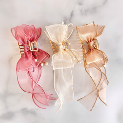 ワイヤー入りオーガンジーリボンのメタルバンスクリップ ヘアクリップ