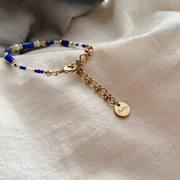 藍色雨 - 珍珠 青金石 黃銅手鍊 第10張的照片
