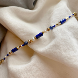 藍色雨 - 珍珠 青金石 黃銅手鍊 第7張的照片