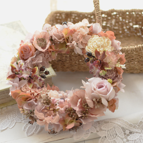 アンティークピンクリース・シックな贈り物にインテリアに美しいリース