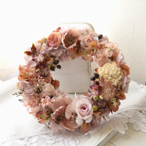 ローズ様 オーダー アンティーク ピンク フラワーリース ☆可愛い春色