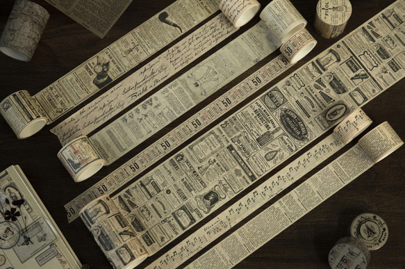 レトロ風 新聞紙 マスキングテープ ヴィンテージ、アンティーク、英字 7枚目の画像