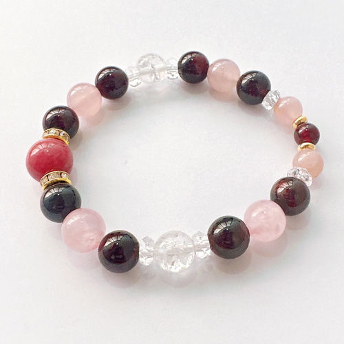 天然石ブレスレットタロガーネットディープローズクォーツアンバー水晶 天然石ブレスレットタロ様専用ガーネットディープローズクォーツ