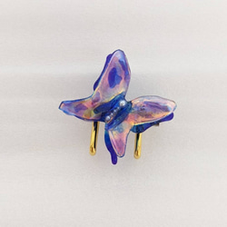 ◆Blue Butterfly 〜神秘的な蝶々〜　ハンドメイド帯留め 1枚目の画像