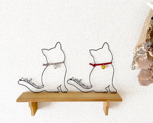 猫ちゃんのwelcome】赤orグレーをお選びください♡ ワイヤーアート