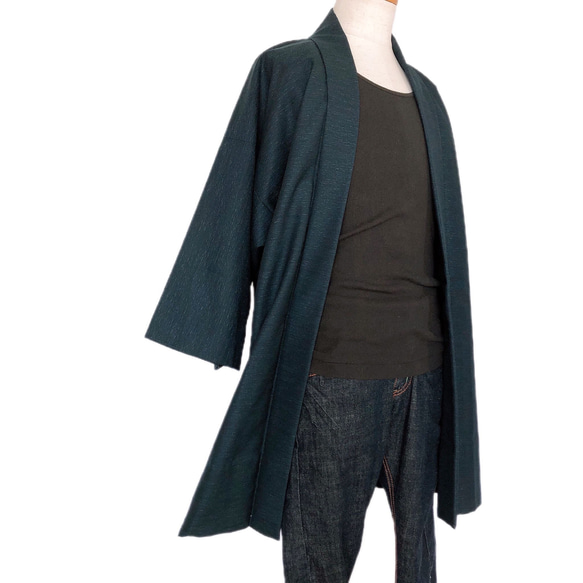 着物リメイク 男性羽織  ハーフ 紺 単衣 和装 作務衣羽織 カーディガン メンズ 無地 フリーサイズ  （5412） 9枚目の画像