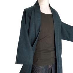 着物リメイク 男性羽織  ハーフ 紺 単衣 和装 作務衣羽織 カーディガン メンズ 無地 フリーサイズ  （5412） 2枚目の画像