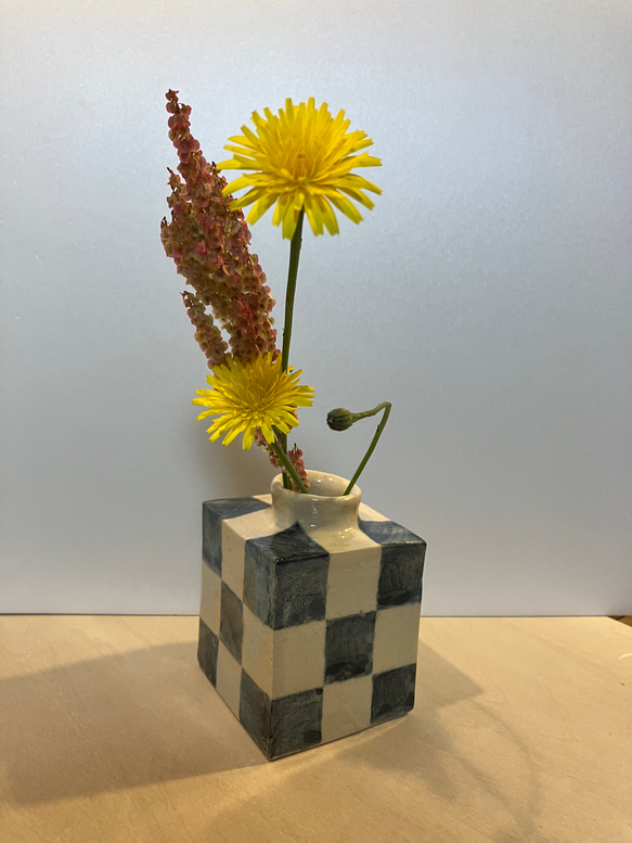 四角い市松模様の花器 一輪挿し・花瓶・花器 手作りの店 和楽堂