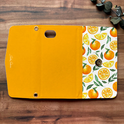 バレンシアオレンジの三つ折り手帳型スマホケース 全機種対応 手帳型 スマホケース iphone Android みかん 3枚目の画像