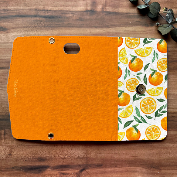 ブラッドオレンジの三つ折り手帳型スマホケース 全機種対応 手帳型 スマホケース iphone Android みかん 3枚目の画像