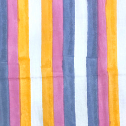 【50cm単位】ホワイトネイビーオレンジピンクストライプ　インド　ハンドブロックプリント生地　テキスタイル  コットン 3枚目の画像