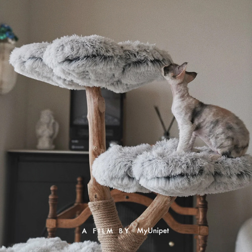 無垢材キャットタワー 北欧風 木製 天然木 ペット家具 キャットベッド