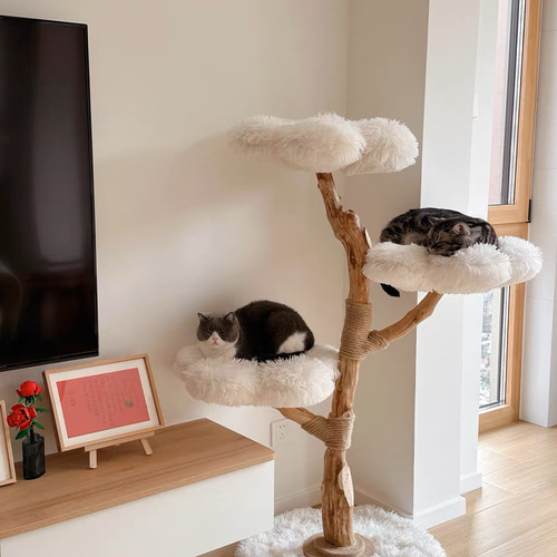 無垢材キャットタワー 北欧風 木製 天然木 ペット家具 キャット 無垢材キャットタワー 北欧風 木製 天然木 ペット家具 キャット