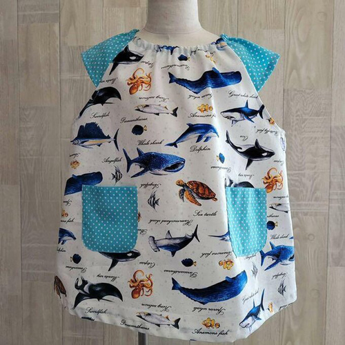 半袖スモックベージュ×トリコロール水玉サイズ110