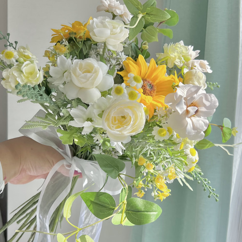 結婚式　前撮り　ブーケ　ブートニア付き　ぴょんぴょんブーケ ウェディングブーケ ブートニアセット 韓国ブーケ ぴょんぴょん