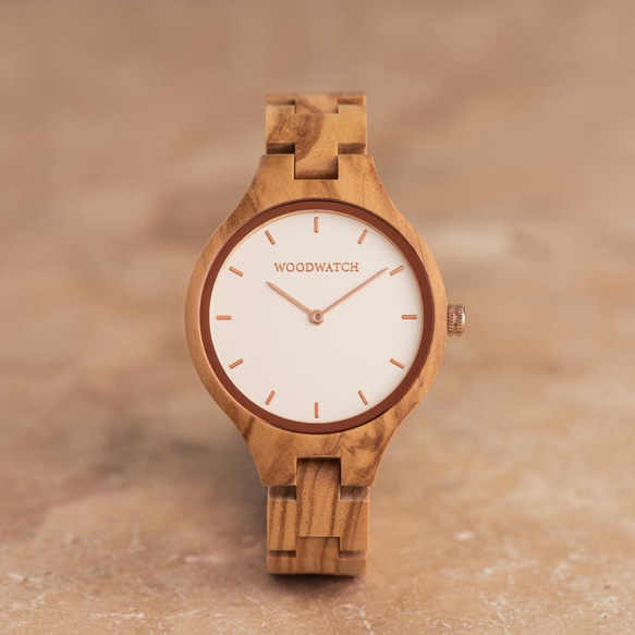 【南ヨーロッパのオリーブの木使用】オランダから直輸入ウッドウォッチ木製腕時計 Nordic Rose 2枚目の画像