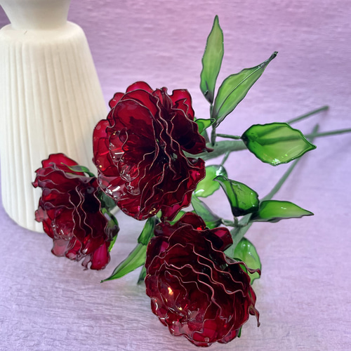 【高知インター店】 きらめくバラ 3本セット アメリカンフラワー／ディップアート Flower Leasing