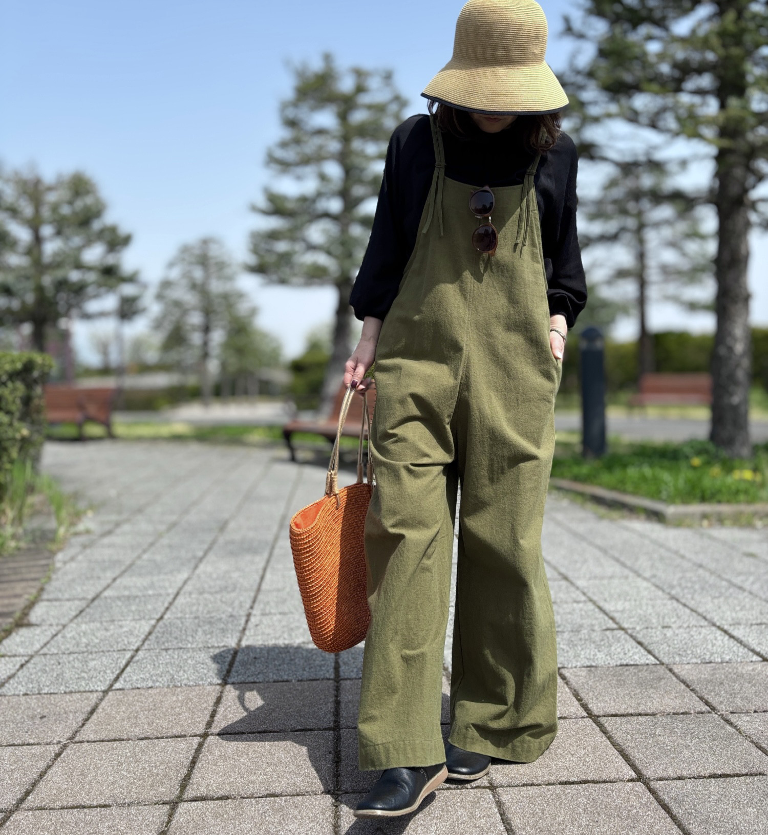 再販5 大人の細見え♪リラックスサロペット(オリーブカーキ）＊受注製作＊