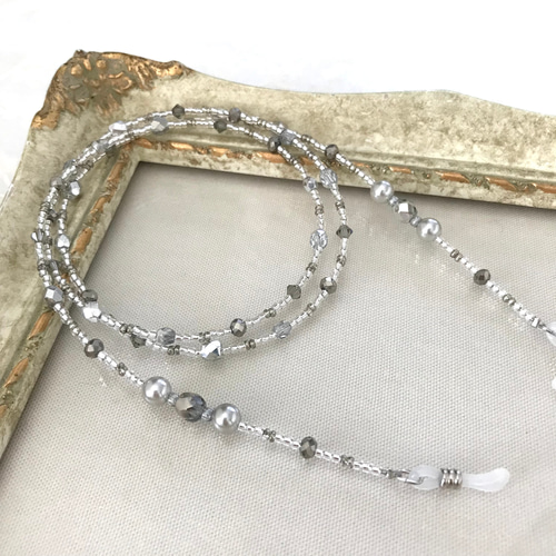 チェコガラス メガネチェーン グラスコード メガネストラップ シルバー