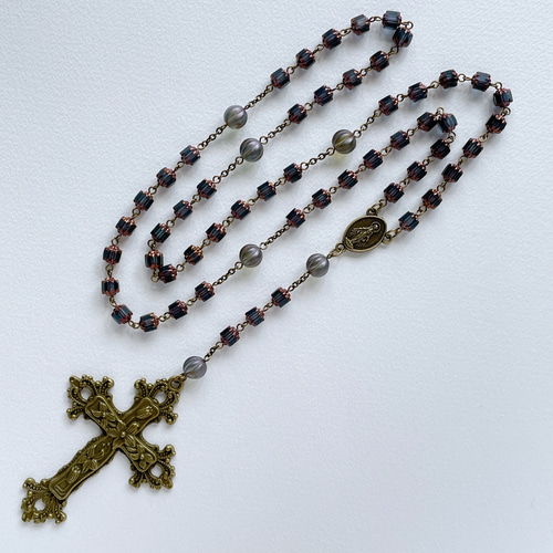 アンティーク調チェコビーズのロザリオ(マットブラック) ネックレス