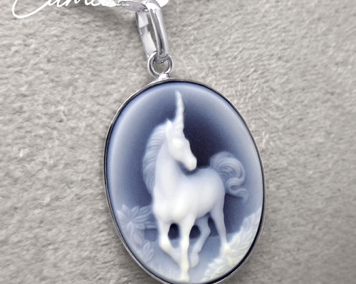 完売】プラチナ 瑪瑙（メノウ）カメオ ユニコーン モチーフ ネックレス
