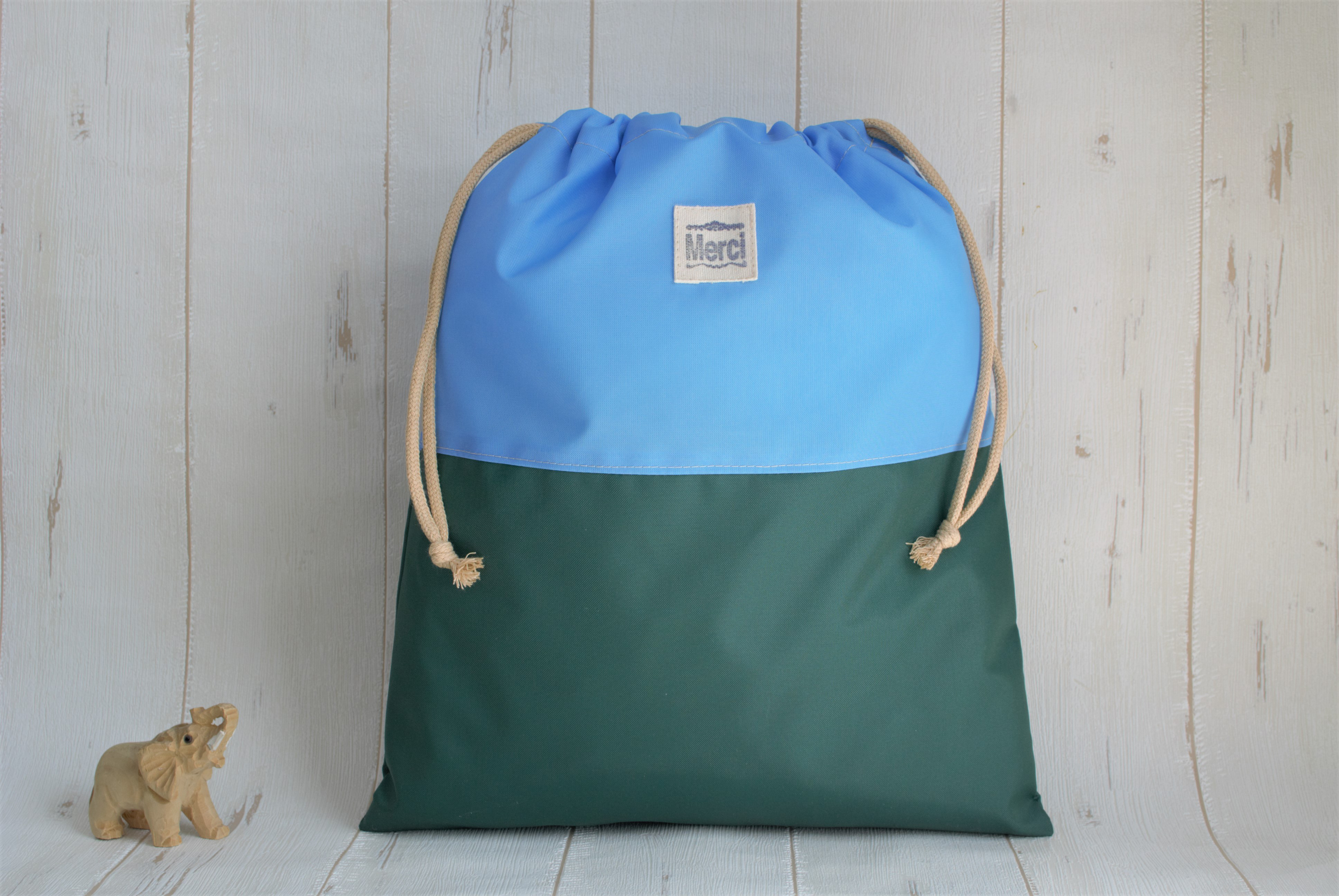 れいん　お着替え袋 一点物35×30防水ナイロンバイカラー巾着袋（お着替え袋） 雨