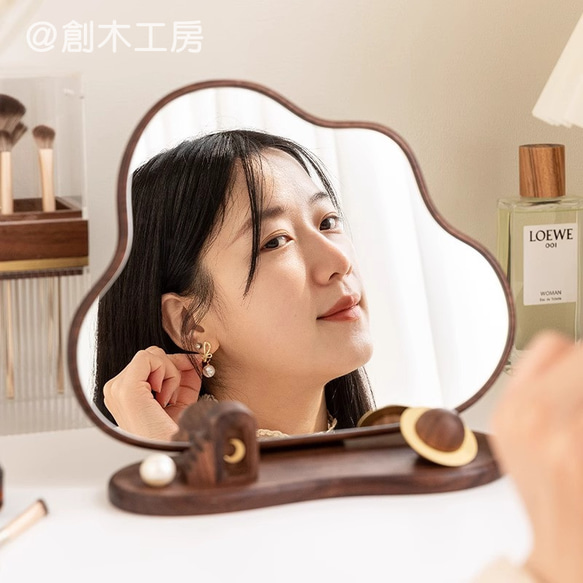 無垢材のスタンドミラー ドレッサー 置き型 鏡面 木枠 ミラー 姿見 モダン 卓上 美容室 お洒落 