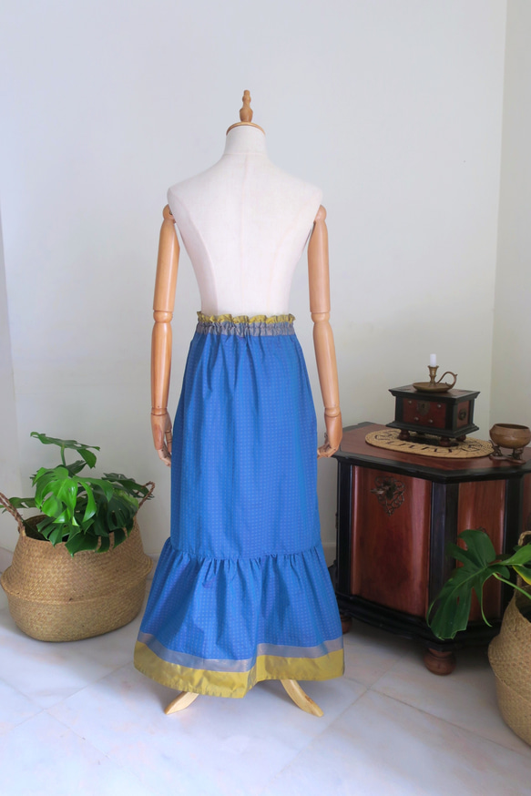 【インド/サリー】ティアードスカート＋バッグ・インド布・シンガポールから送料無料 14枚目の画像