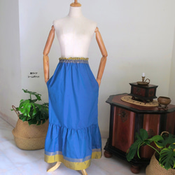 【インド/サリー】ティアードスカート＋バッグ・インド布・シンガポールから送料無料 12枚目の画像