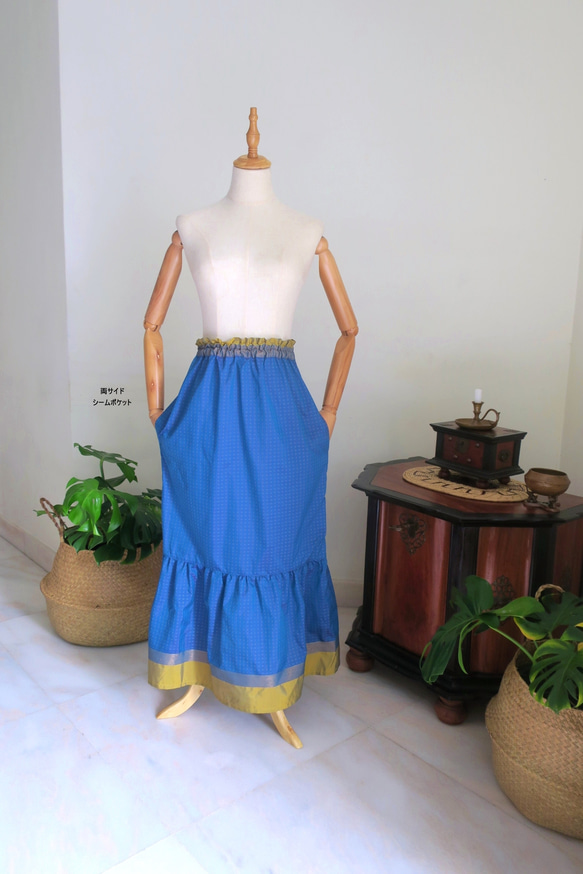 【インド/サリー】ティアードスカート＋バッグ・インド布・シンガポールから送料無料 12枚目の画像