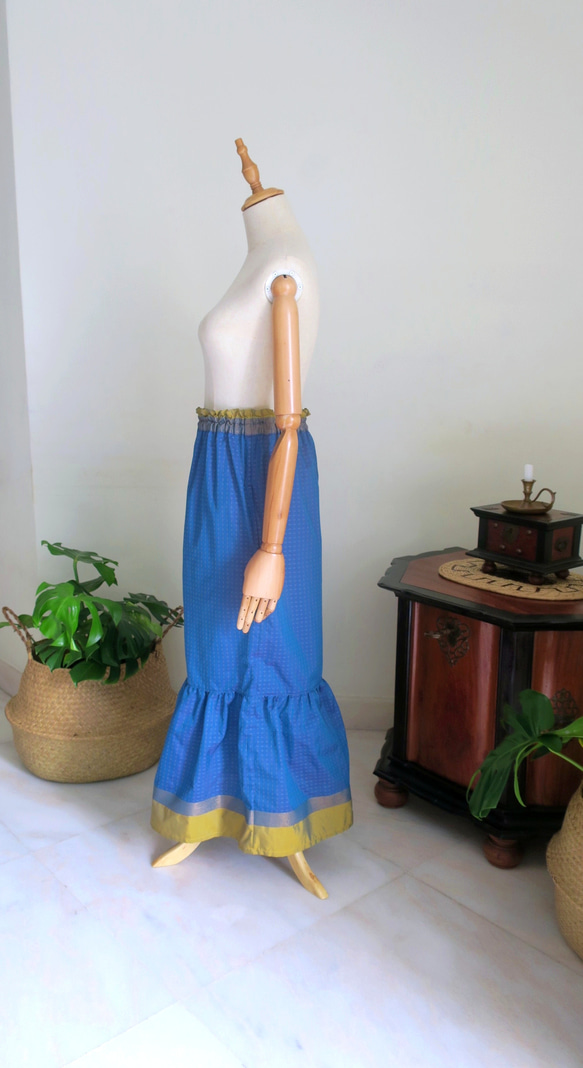 【インド/サリー】ティアードスカート＋バッグ・インド布・シンガポールから送料無料 13枚目の画像