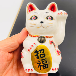 京焼・清水焼 花結晶ー招き猫ミニ　招福　稲荷面（赤） 2枚目の画像